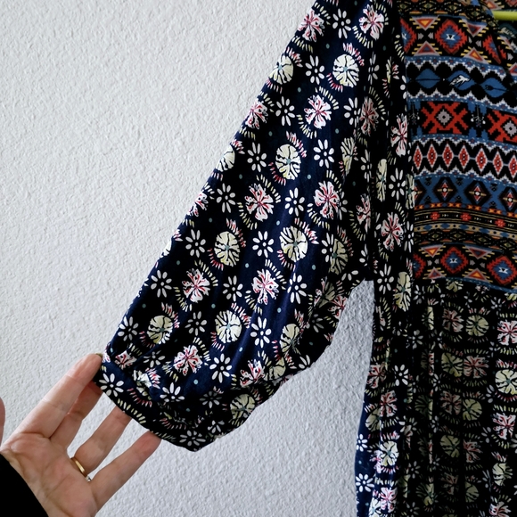 Umgee floral mini dress size M boho southwestern tunic flowy blue orange - Picture 5 of 9